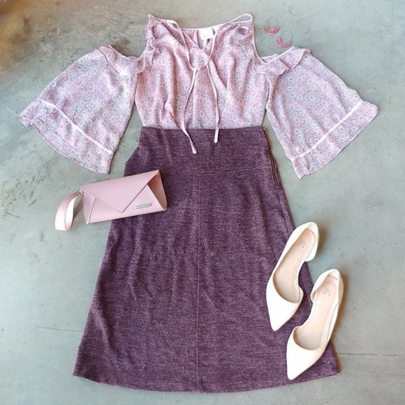 LOFT Dresses & Skirts - LOFT Marled Purple Knit A-Line Midi Skirt XS